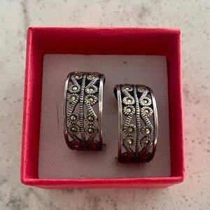 Intricate Floral Sterling Silver Hoop Earrings